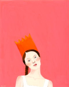 Woman Wearing an Orange Paper Crown Contemporary Gouache Portrait Painting by Alexandra Swistak