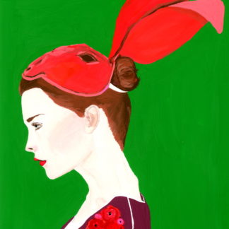 Sold Girl With Bunny Mask: Contemporary Gouache Painting by Alexandra Swistak