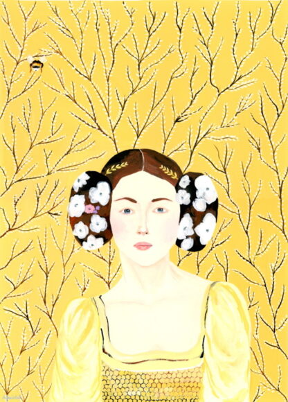 Baroque Portrait with Flowers and Bee Giclée Gouache Paintings For Sale