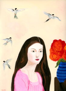 Giclée Art Print Lady With Birds by Alexandra Swistak Lady With Birds Contemporary Gouache Painting by Alexandra Swistak