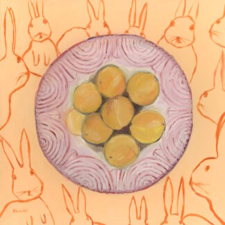 Plums and Rabbits Oil Painting, Framed by Alexandra Swistak