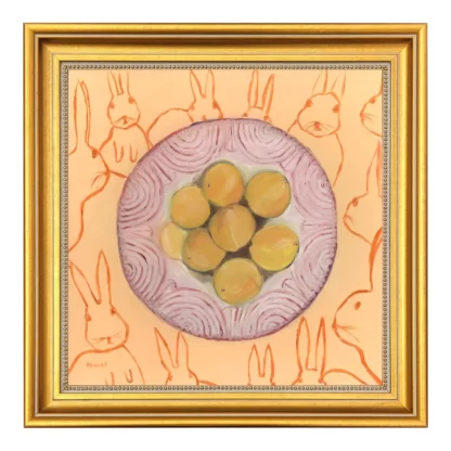 Plums and Rabbits Oil Painting, Framed by Alexandra Swistak - Image 2