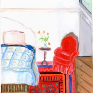 Quilter's Cottage Impressionist Modern Interior Scene Oil Painting, Framed