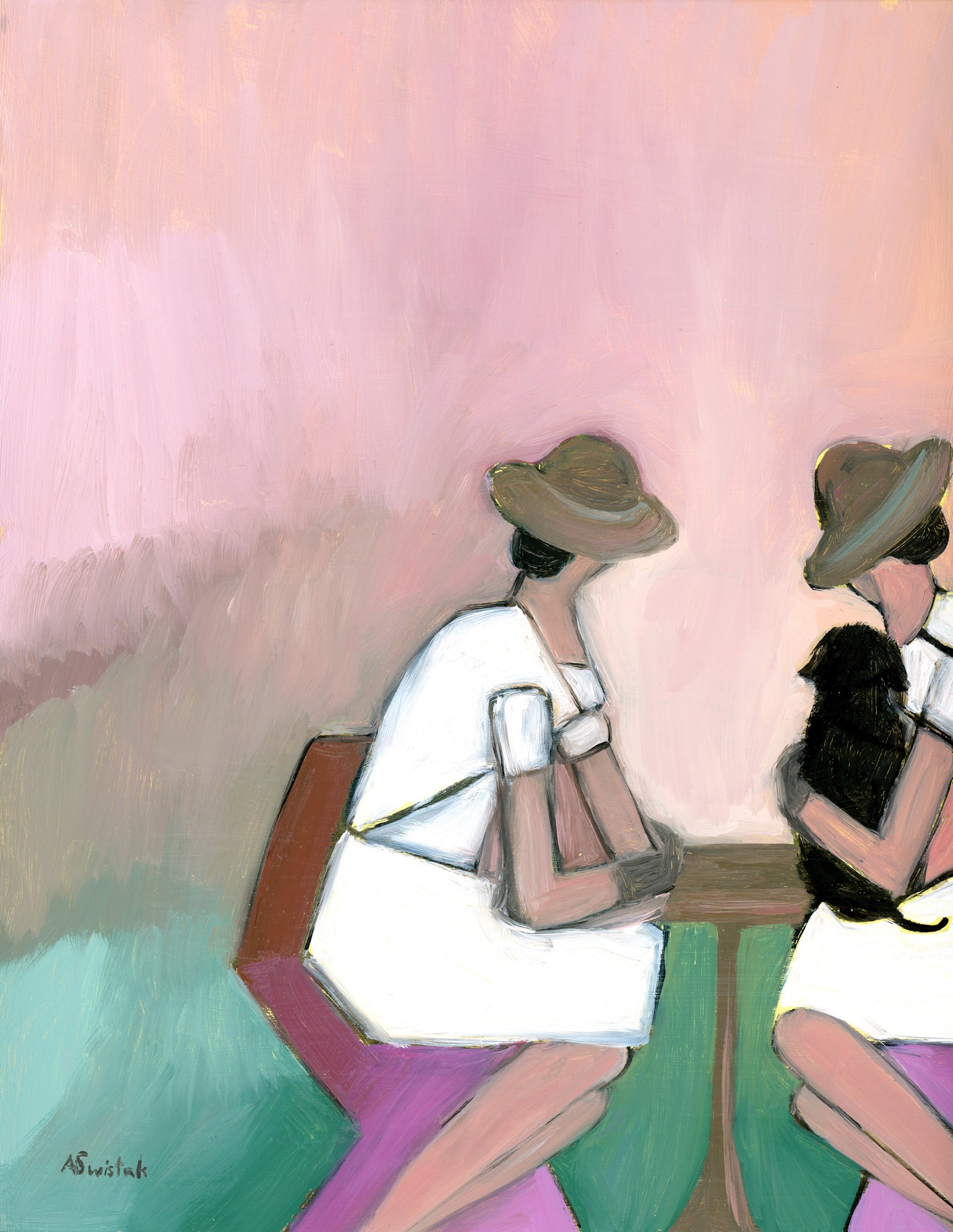 Cubist Figurative Landscape Oil Painting by Alexandra Swistak - Image 3