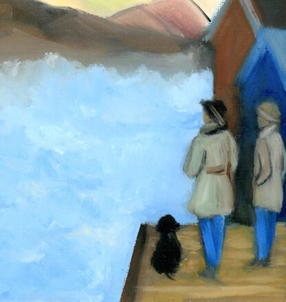 Vintage Mid-Century Inspired Figurative Landscape Original Oil Painting, "Sea to Sky" - Image 3