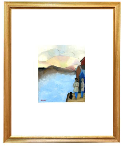 Vintage Mid-Century Inspired Figurative Landscape Original Oil Painting, "Sea to Sky" - Image 2