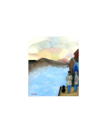 Vintage Mid-Century Inspired Figurative Landscape Original Oil Painting, "Sea to Sky" - Image 12