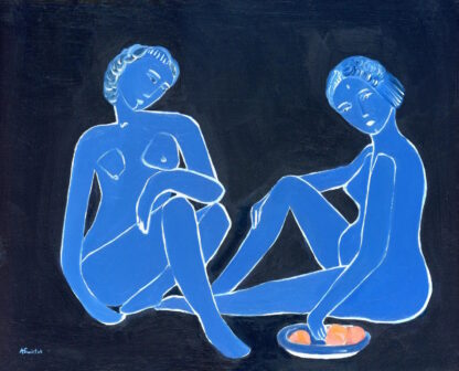 Blue Nudes III Abstract Oil Painting by Alexandra Swistak