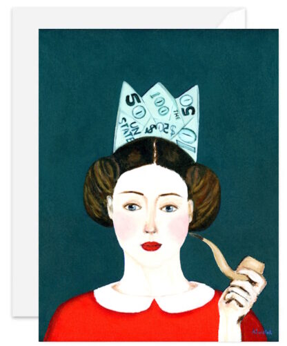 Girl With Crown and Pipe Contemporary Portrait, Giclée Fine Art Note Card