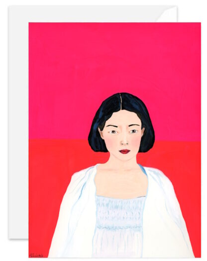 Pink and Red Color block, Contemporary Portrait, Giclée Fine Art Note Card