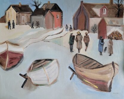 Mid Century Modern, Vintage Swedish, Coastal Village, Oil Painting, Framed by Alexandra Swistak - Image 4