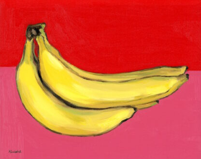 Andy Warhol Pop Art Style, Three Bananas on Red and Pink Color Block, Modern Still Life Oil Painting