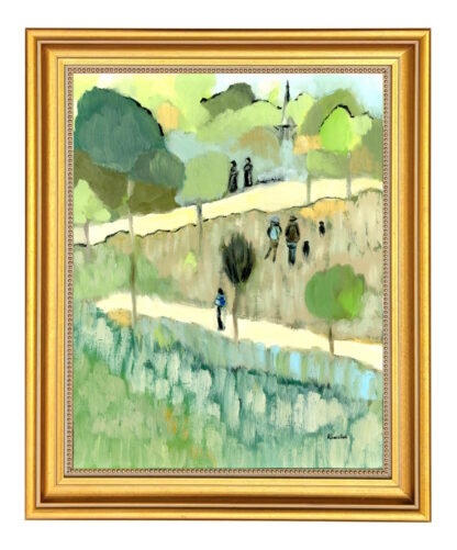 Amiens, Vintage Swedish Inspired Mid-Century Modern Figurative Landscape Oil Painting - Image 2