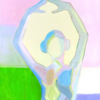 Mid Century Modern Pink, Green Abstract Angel Vintage Swedish Inspired Oil Painting