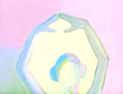 Mid Century Modern Pink, Green Abstract Angel Vintage Swedish Inspired Oil Painting - Image 3