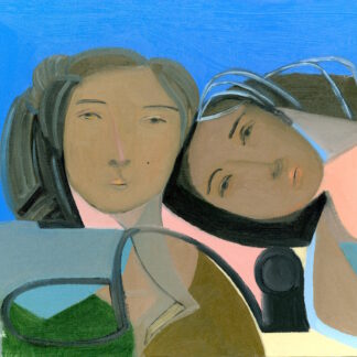 Sisters II Mid Century Modern Vintage Swedish Inspired Abstract Portrait Oil Painting
