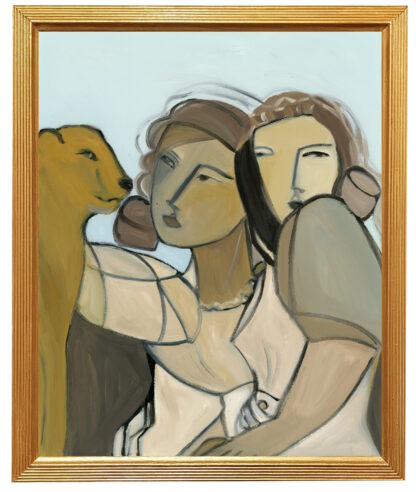 Mid Century Modern Cubist Abstract Figurative Angels Vintage Swedish Inspired Oil Painting by Alexandra Swistak - Image 3