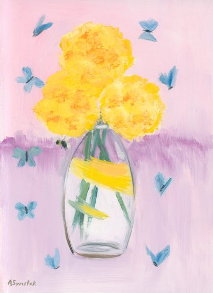 Expressionist Marigolds and Butterflies Oil Painting by Alexandra Swistak