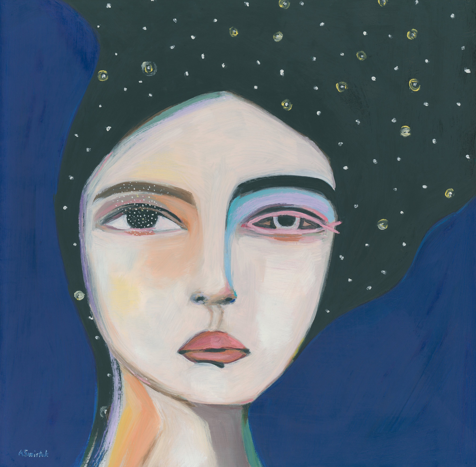 Ancient World Mermaid, Naevia, Abstract Cubist Portrait Giclée Fine Art Print