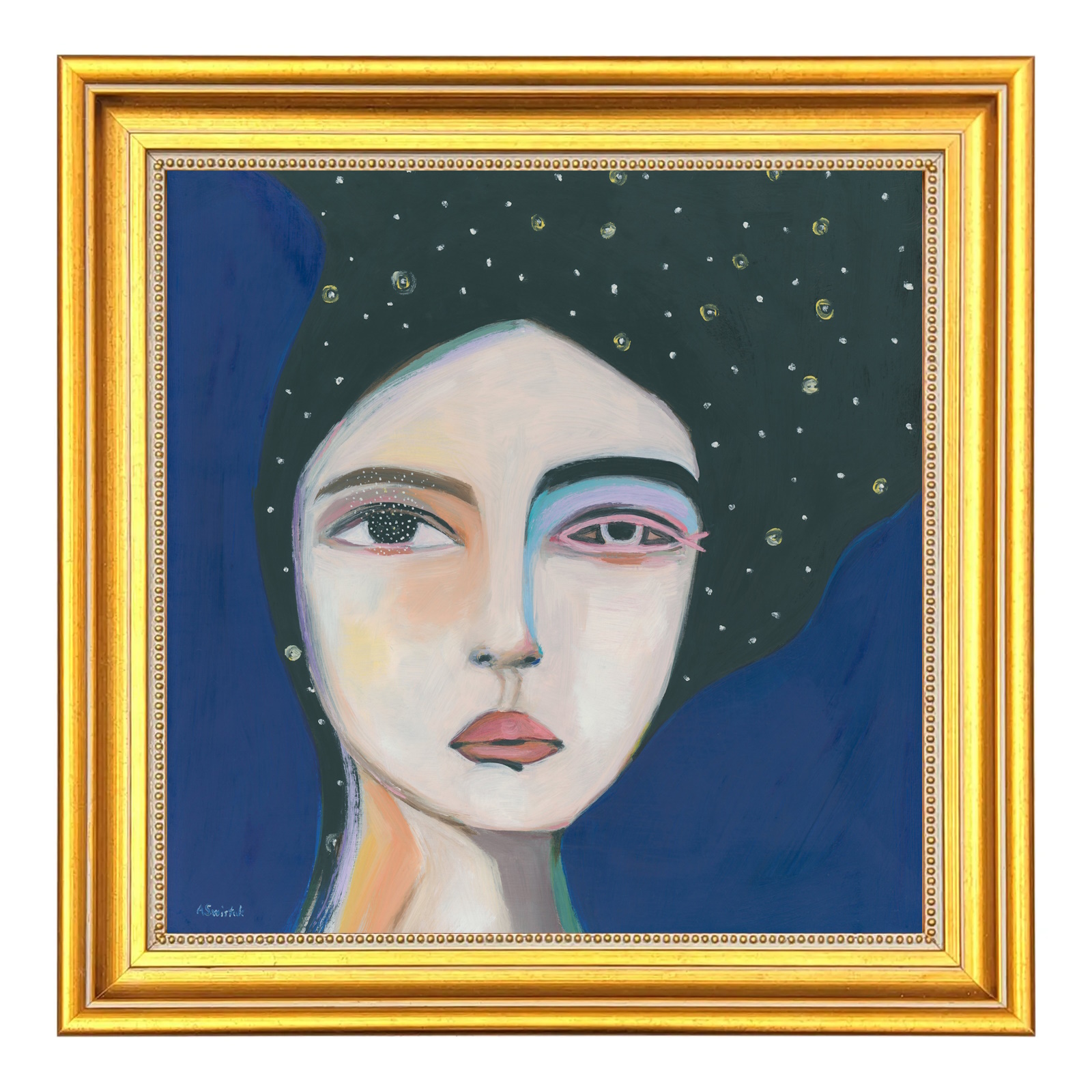 Ancient World Mermaid, Abstract Cubist Portrait Oil Painting by Alexandra Swistak - Image 2