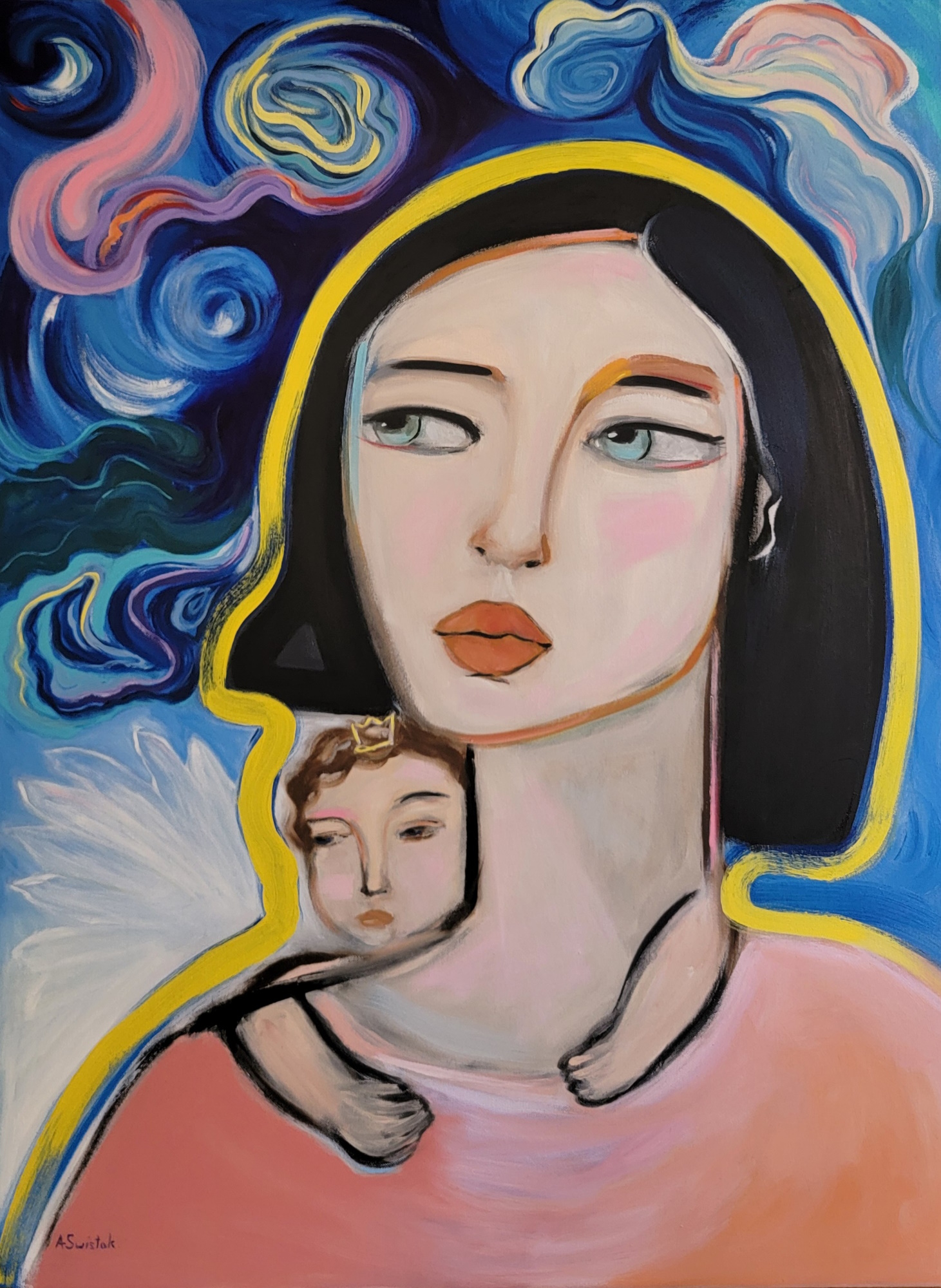 Mother and Child, Abstract Oil Painting by Alexandra Swistak