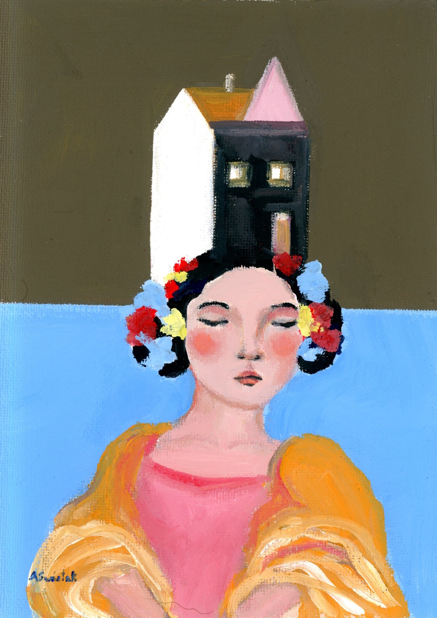 House Obsessed: Ebba, Mid Century Modern Impressionist Portrait Oil Painting by Alexandra Swistak