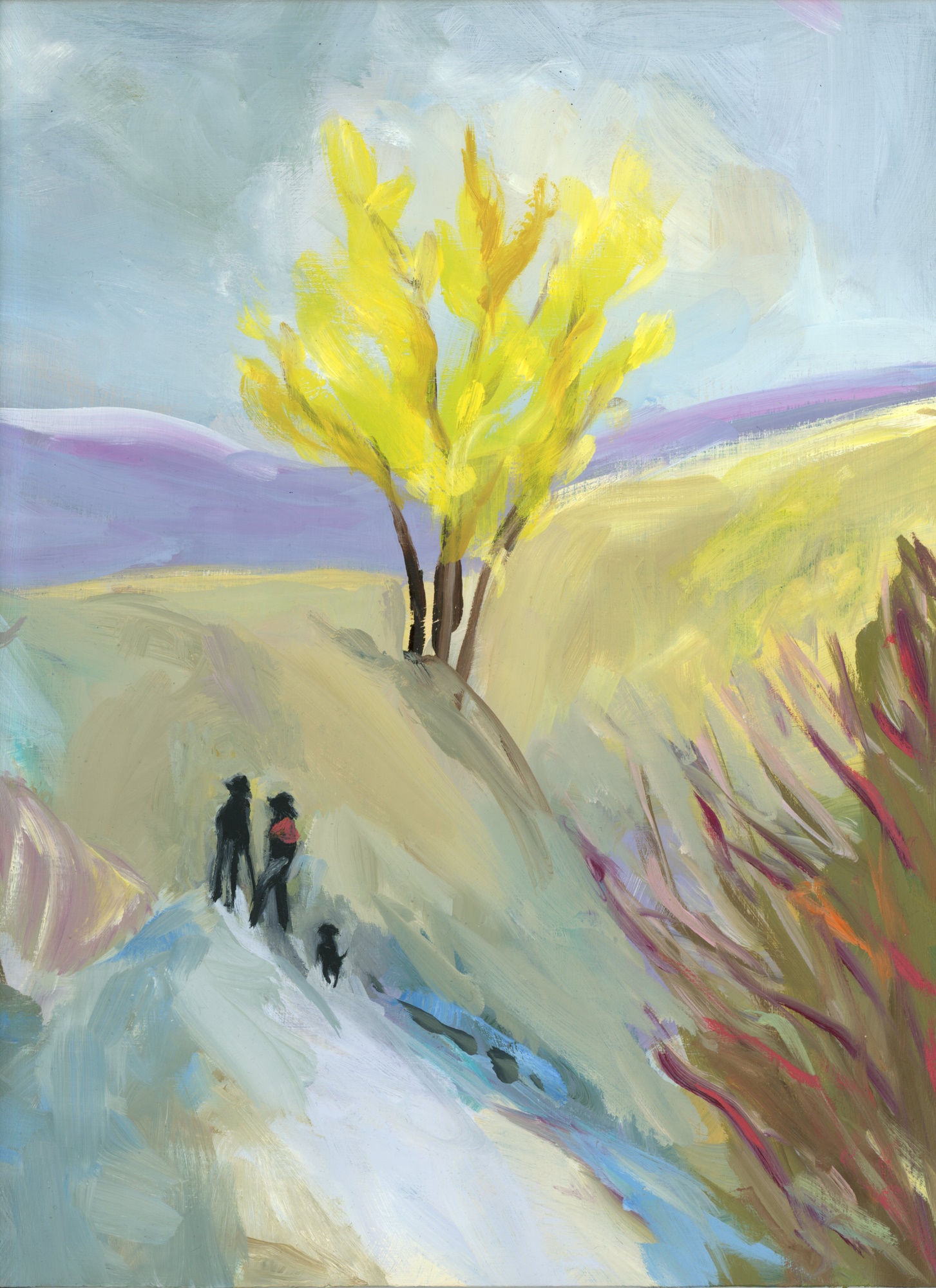 Party of Three, Vintage Swedish Mid Century Modern Inspired, Expressionist Landscape Oil Painting by Alexandra Swistak - Image 3