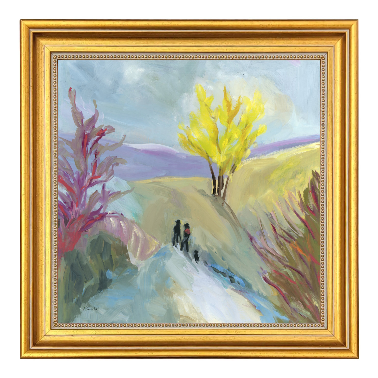 Party of Three, Vintage Swedish Mid Century Modern Inspired, Expressionist Landscape Oil Painting by Alexandra Swistak - Image 2