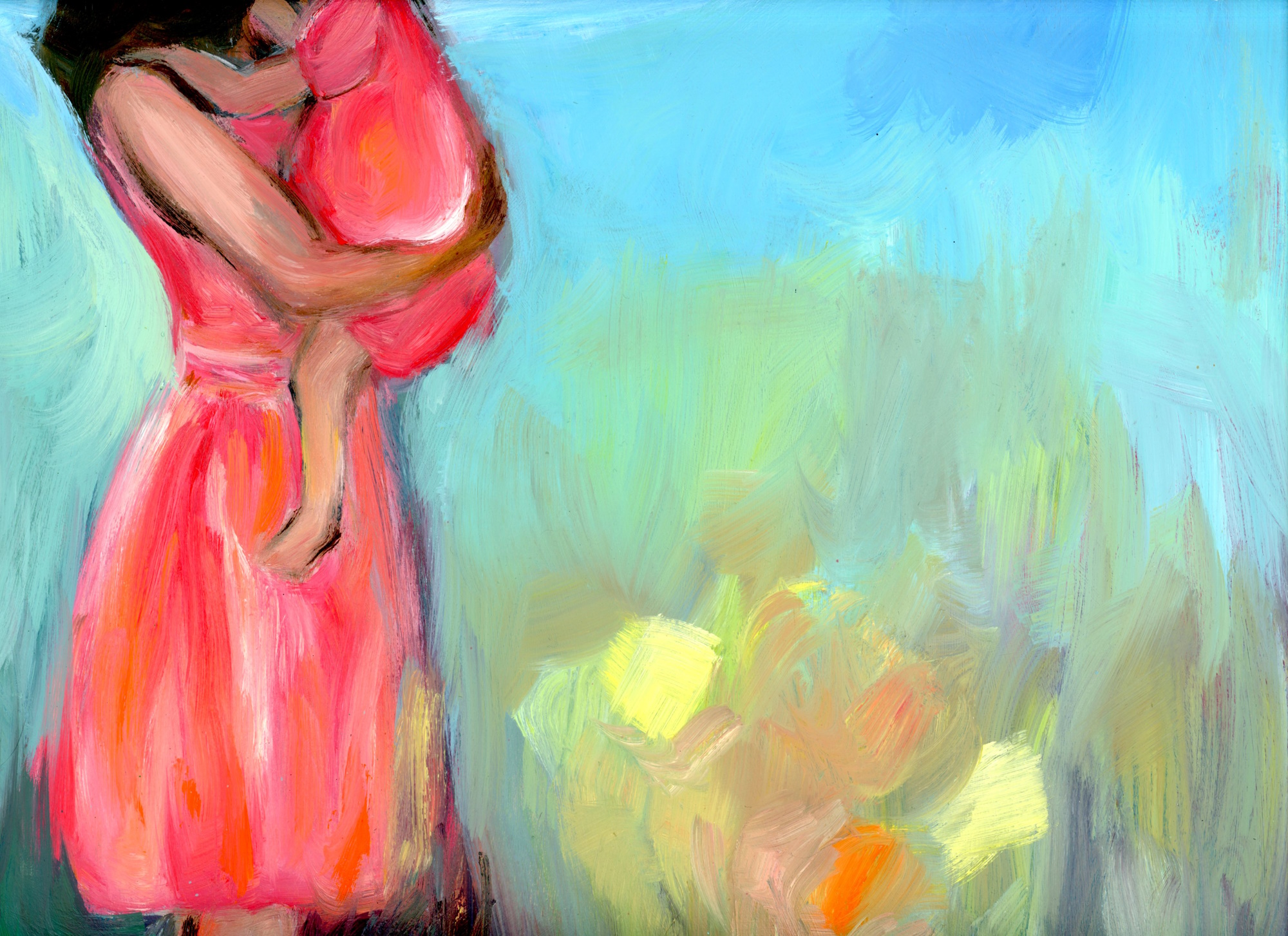 Figures in the Park, Impressionist Mid Century Modern Inspired Landscape Oil Painting - Image 9