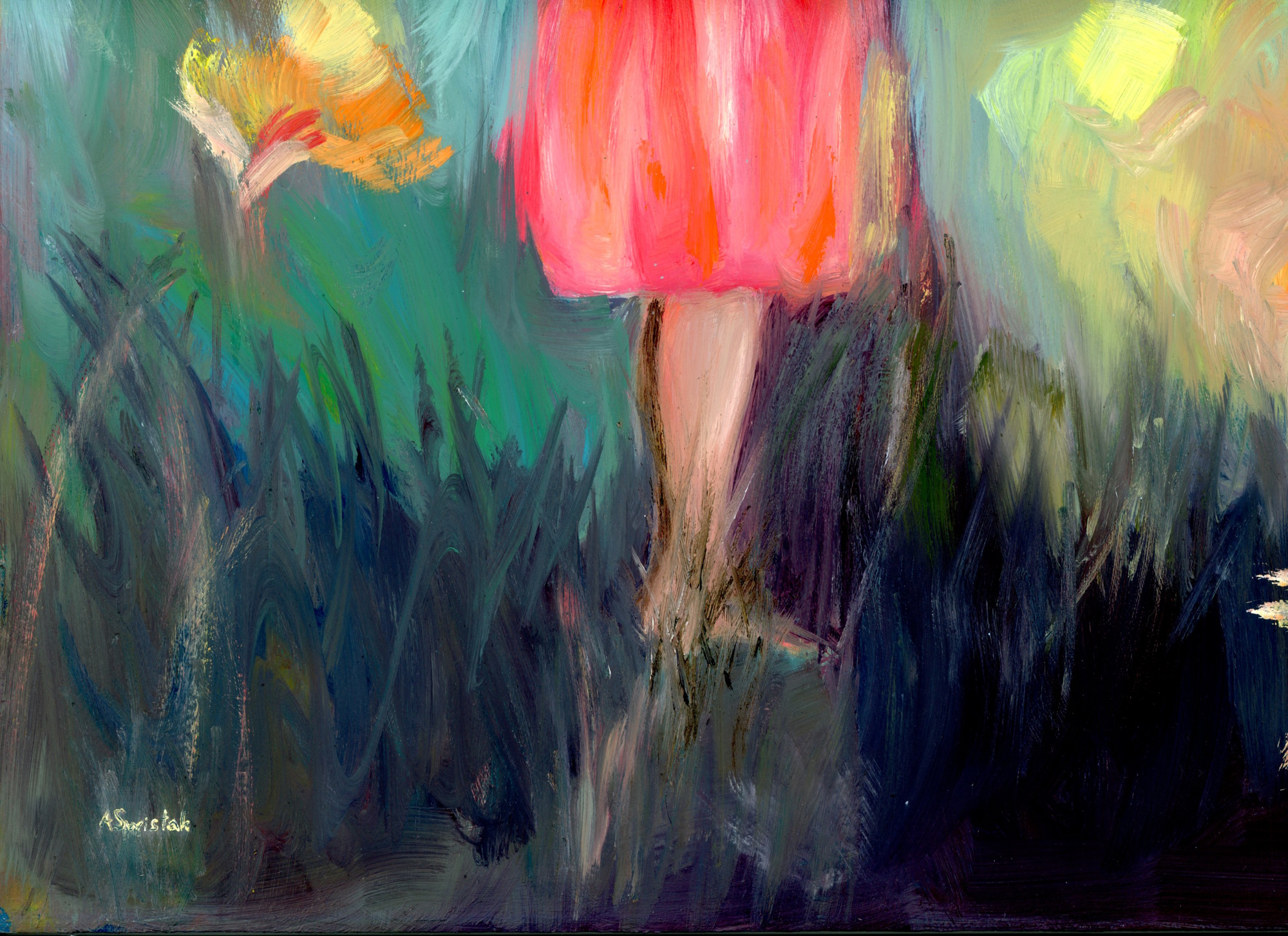 Figures in the Park, Impressionist Mid Century Modern Inspired Landscape Oil Painting - Image 4