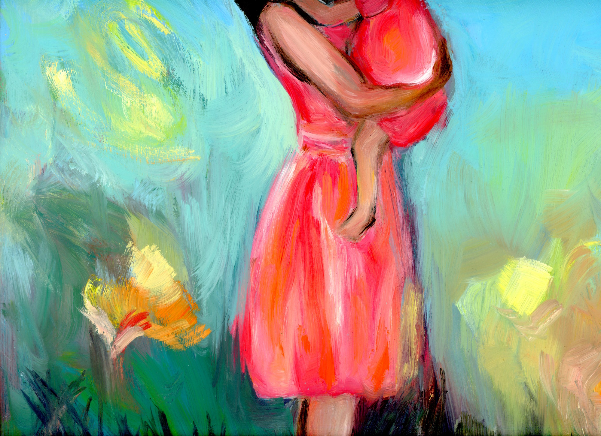 Figures in the Park, Impressionist Mid Century Modern Inspired Landscape Oil Painting - Image 5