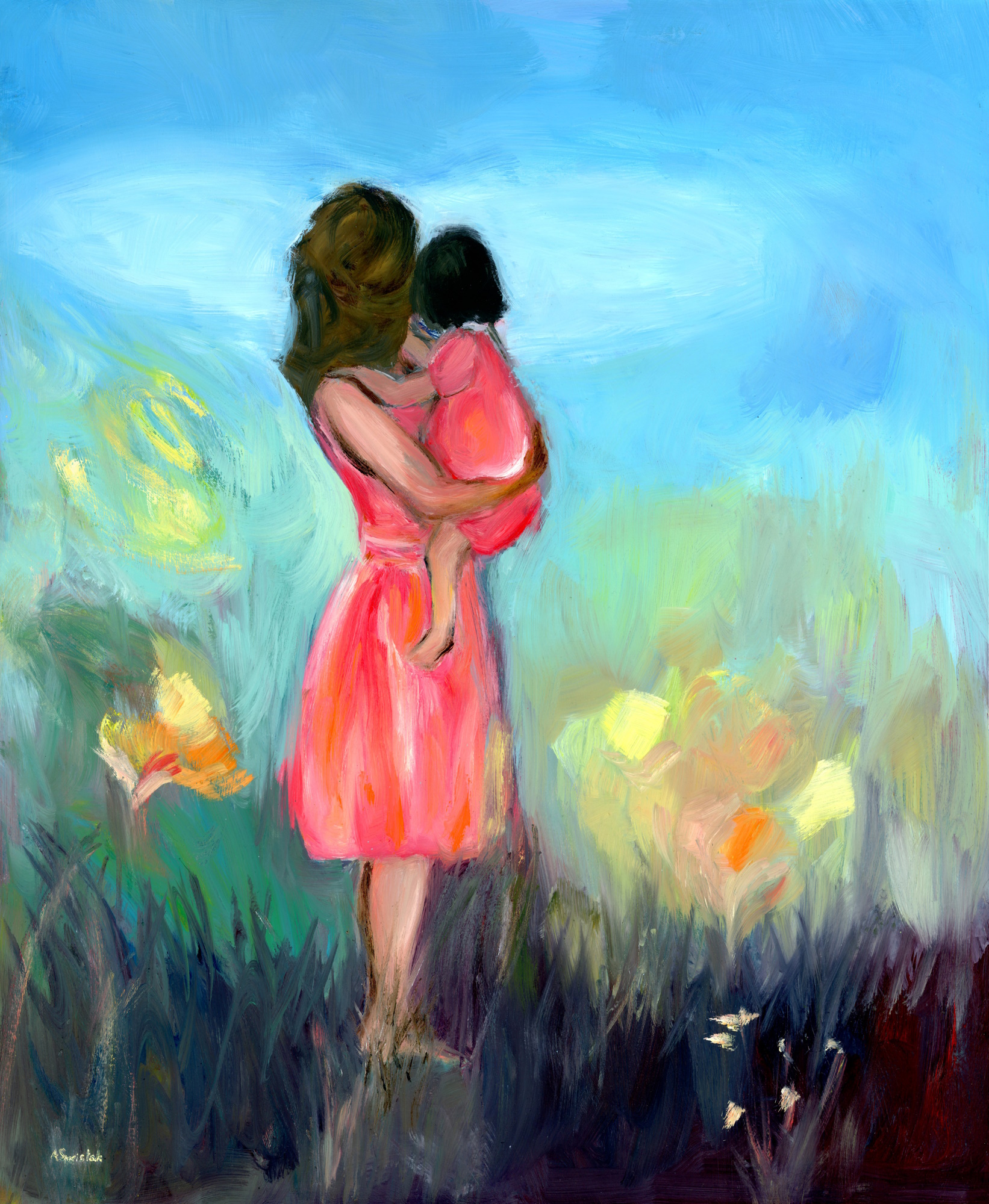 Figures in the Park, Impressionist Mid Century Modern Inspired Landscape Oil Painting