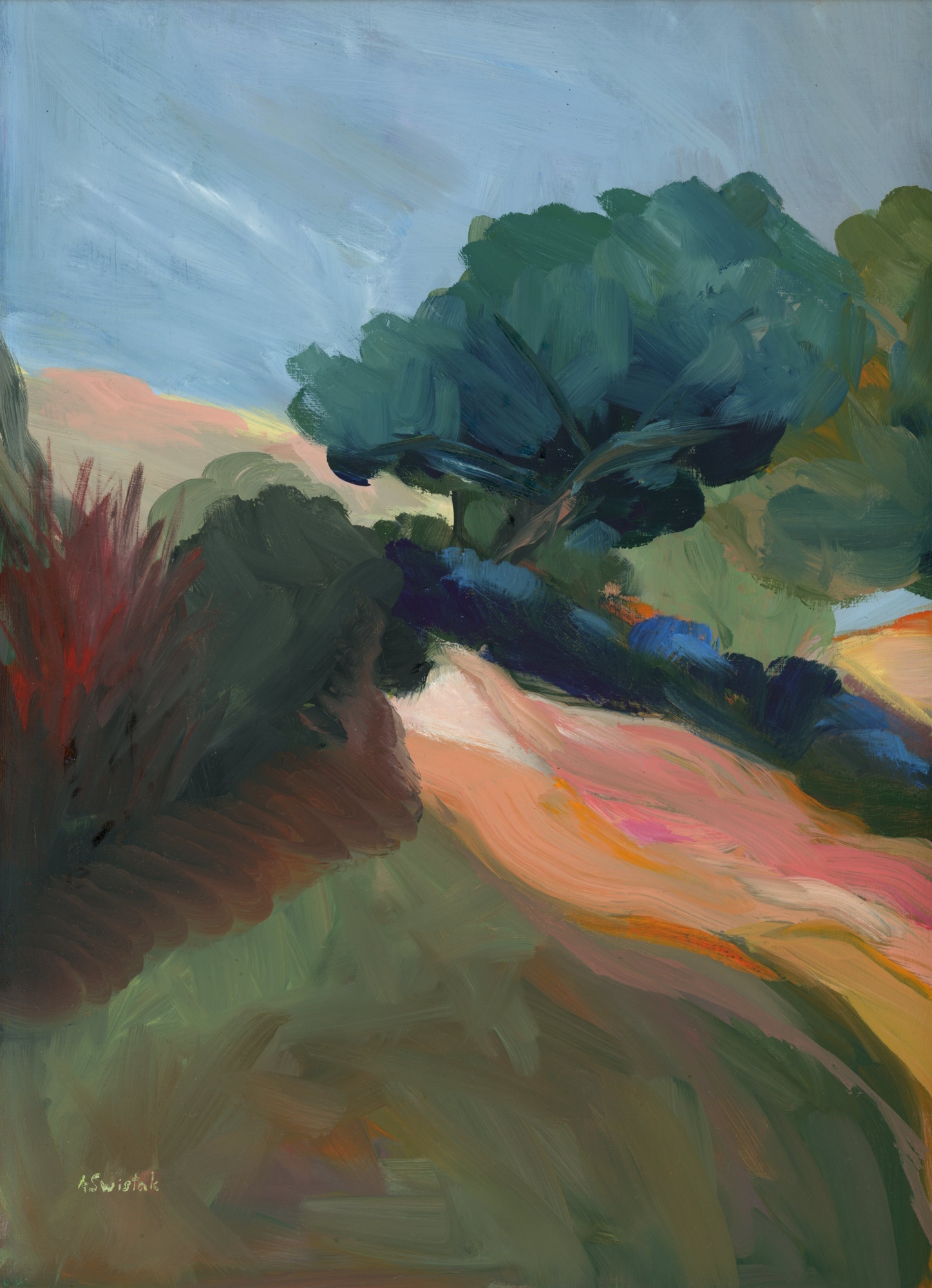 Views Above, Vintage Swedish Inspired Mid Century Modern, Impressionist Oil Painting by Alexandra Swistak - Image 3