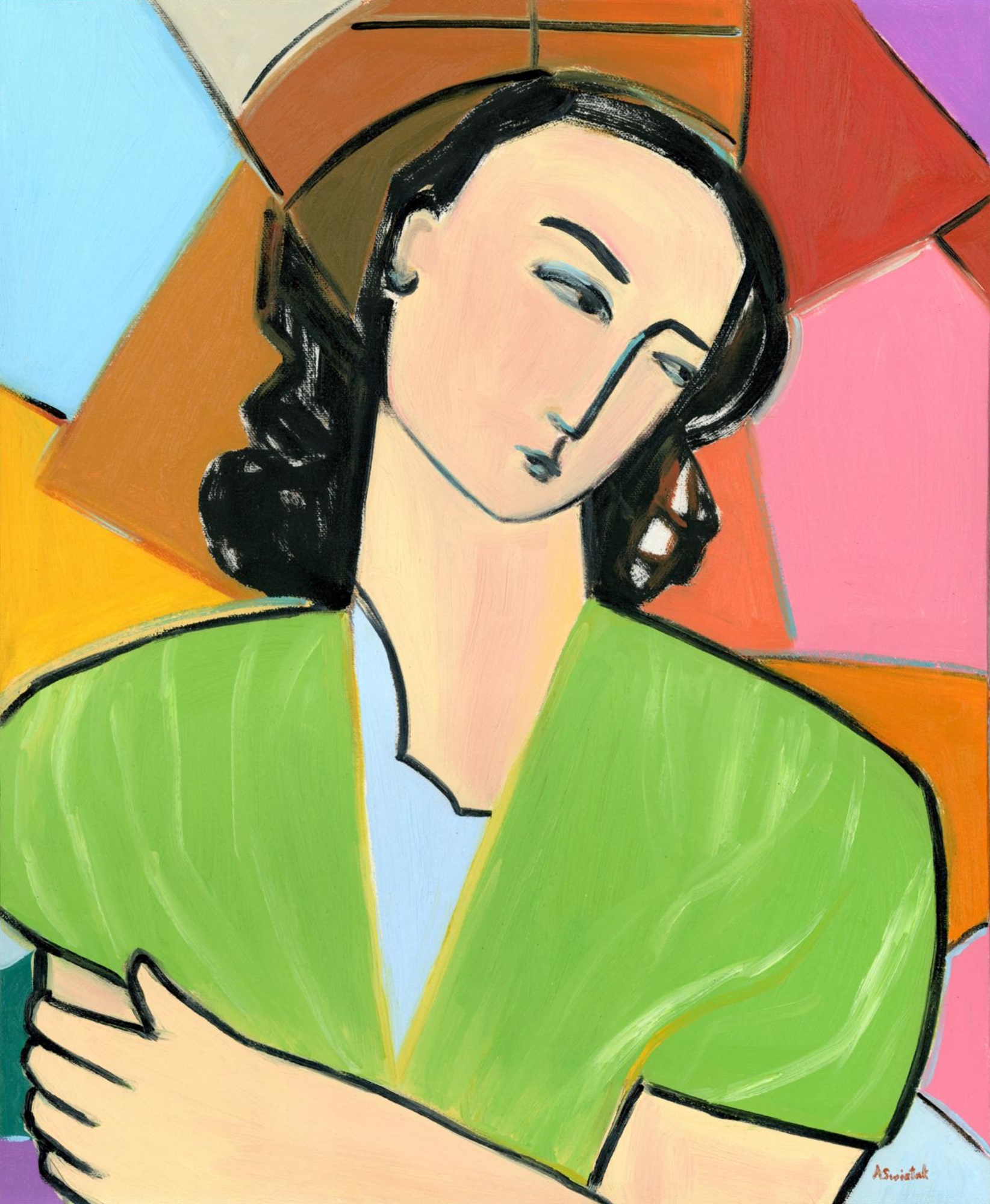 Choir Girl, Cubist Abstract Portrait Oil Painting by Alexandra Swistak