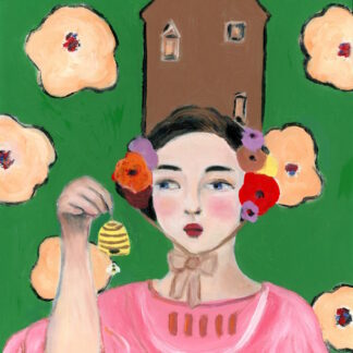 Adele, Beekeeper's Daughter, Swedish Style, Mid Century Modern Oil Portrait Painting by Alexandra Swistak