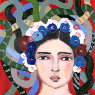 Frida, the Gorgon, Medusa, Vintage Style Mid Century Modern Oil Portrait by Alexandra Swistak
