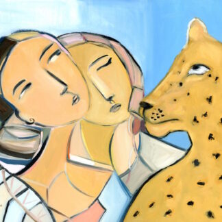 Mid Century Modern Cubist Abstract Figurative Angels Vintage Swedish Inspired Oil Painting by Alexandra Swistak