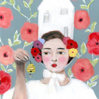 Miranda, Beekeeper's Daughter, Swedish Style, Mid Century Modern Oil Portrait Painting by Alexandra Swistak