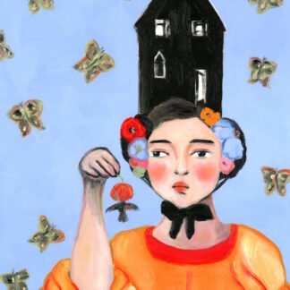 Siobhán, Beekeepers Daughter Mid Century Modern Swedish Vintage Style Portrait Oil Painting by Alexandra Swistak