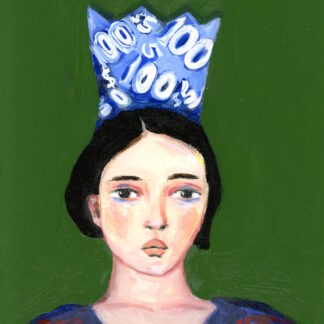 Snow White with Money Crown, Vintage Style Mid Century Modern Oil Painting by Alexandra Swistak